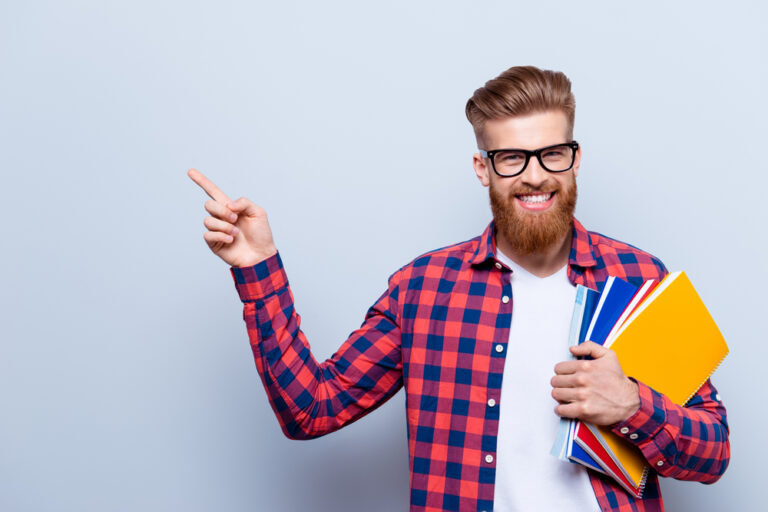 Smiling,Young,Nerdy,Red,Bearded,Stylish,Student,Is,Standing,With